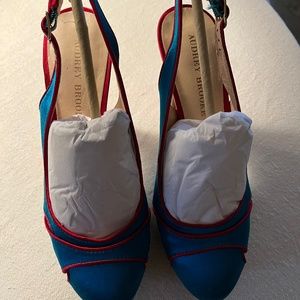 Satin Stiletto Peep-Toe Sling-Back Platform Color-Block Heels Size 7